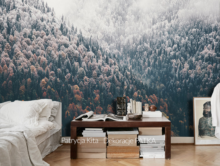 Fototapeta jesienny mglisty las w górach